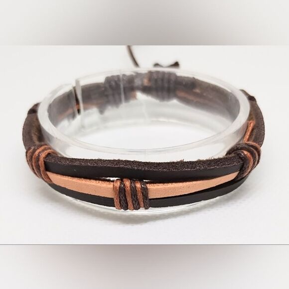 Men's bracelet leather layered brown new e74 - Picture 1 of 1